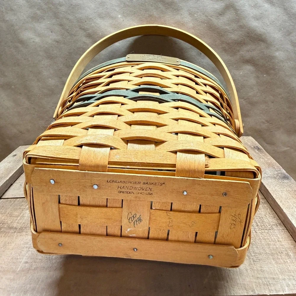 Longaberger 1998 Glad Tidings Christmas Basket Green Liner Protector USA Handle